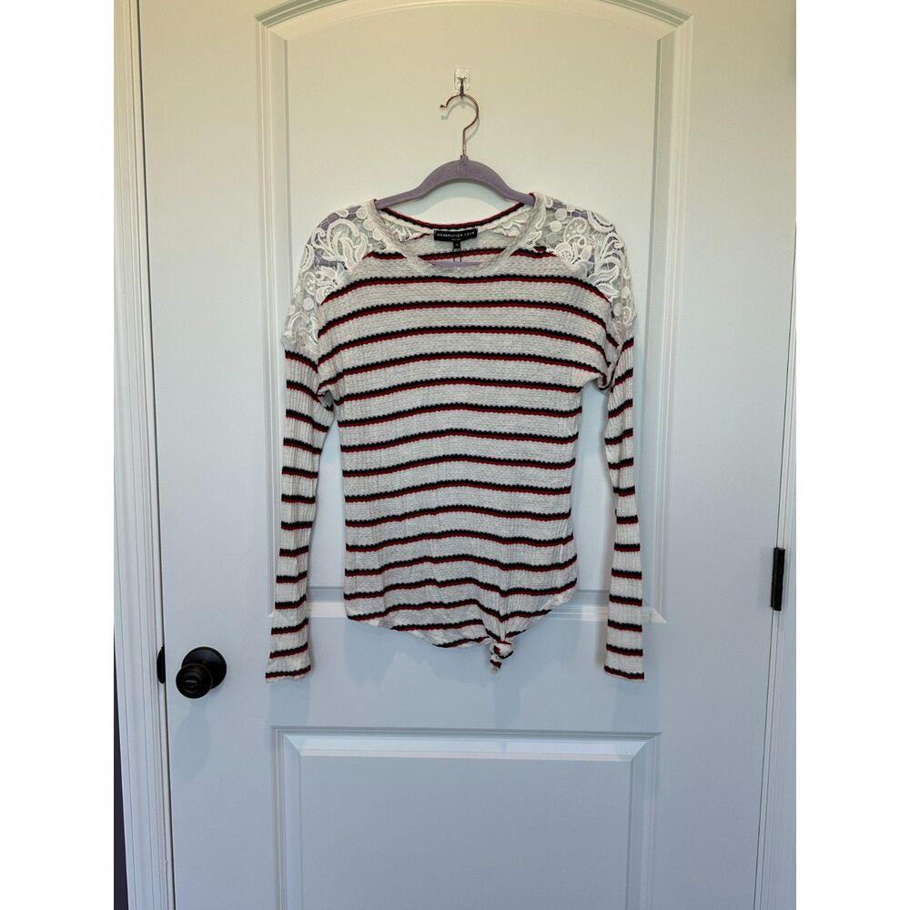 NWT Generation Love Bleeker Red White Blue Lace Shoulder Top Size XS